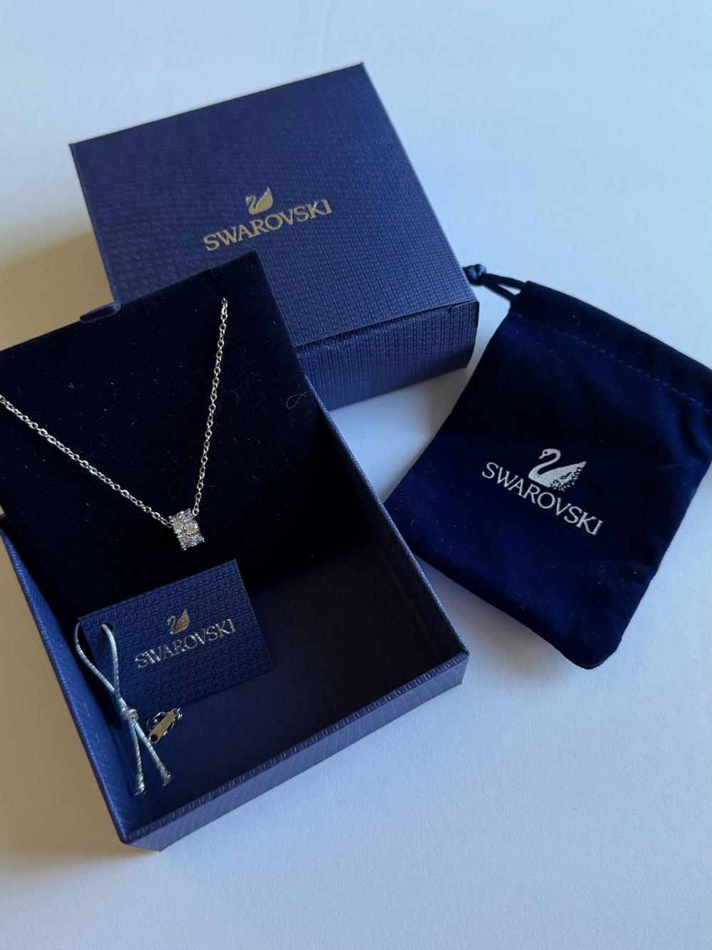 Swarovski Silver Clear Crystal Square Pendant Necklace